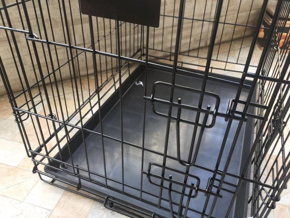 Double Door Pet Dog kennel Crate Cage with Black Metal Foldable Heavy Duty Large High Quality Indoor Outdoor 48inch