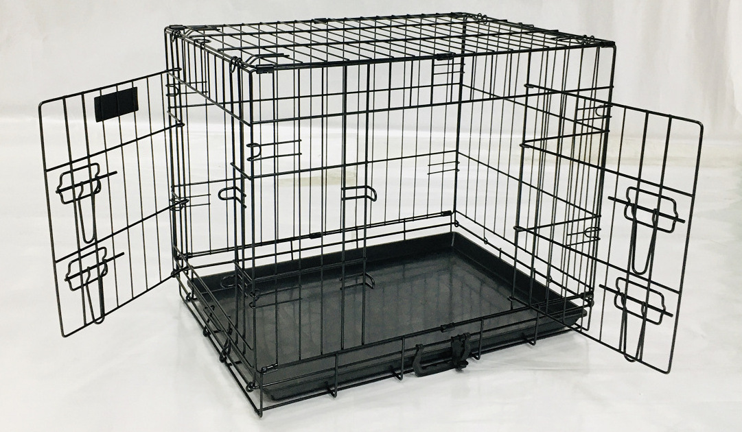 Double Door Pet Dog kennel Crate Cage with Black Metal Foldable Heavy Duty Large High Quality Indoor Outdoor 48inch