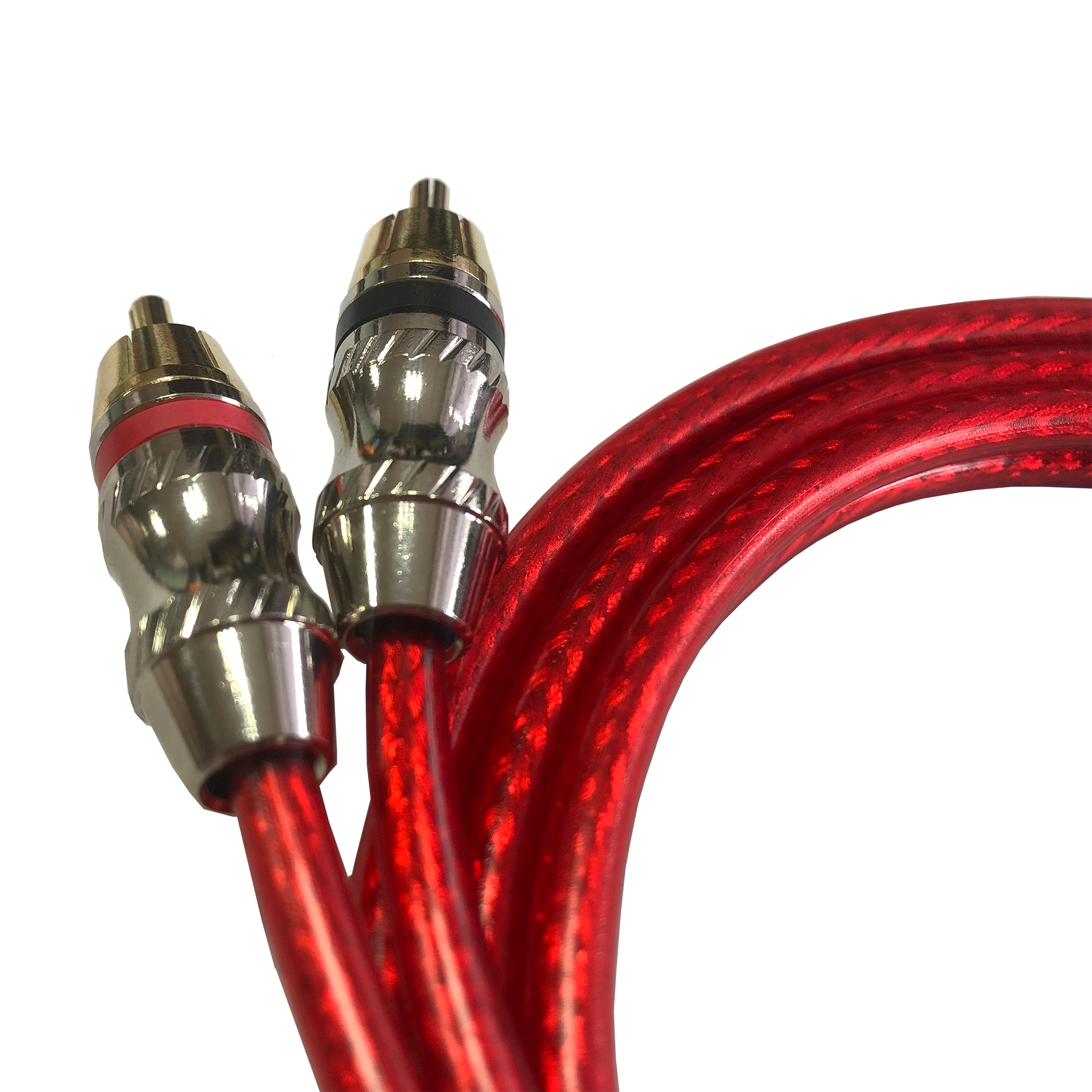 Car Audio Cable RCA 2 Male To 2 Male Metal Plug Car Audio RCA Splitter Adapter Cable Red Pvc Jacket Braid RCA Cable