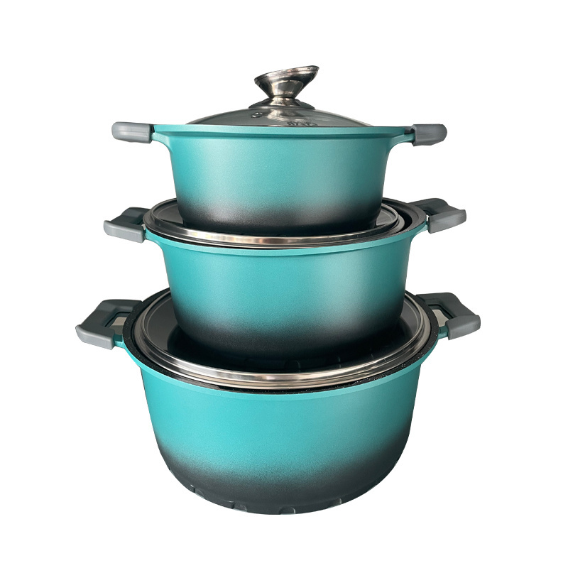 6 Pieces Round Cast Aluminum Big Seafood Cooking Dinner Cookware Cooker Large Soup Pots Non-Stick Casserole Cookware Kitchen