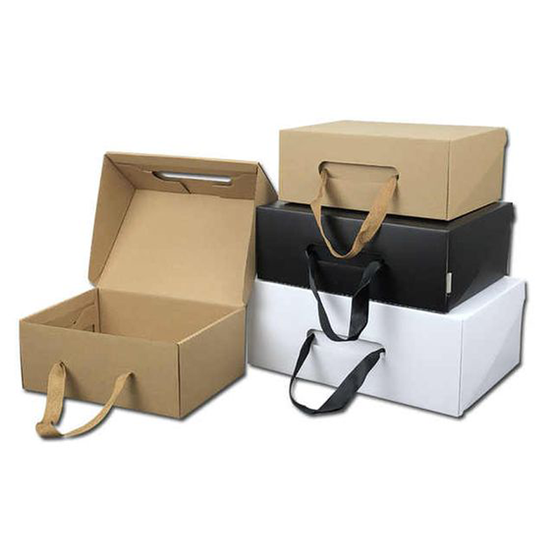 wholesale OEM Customized Own Logo Gift Mailer Shipping Box Foldable Brown Kraft Paper Shoe Boxes With Handle