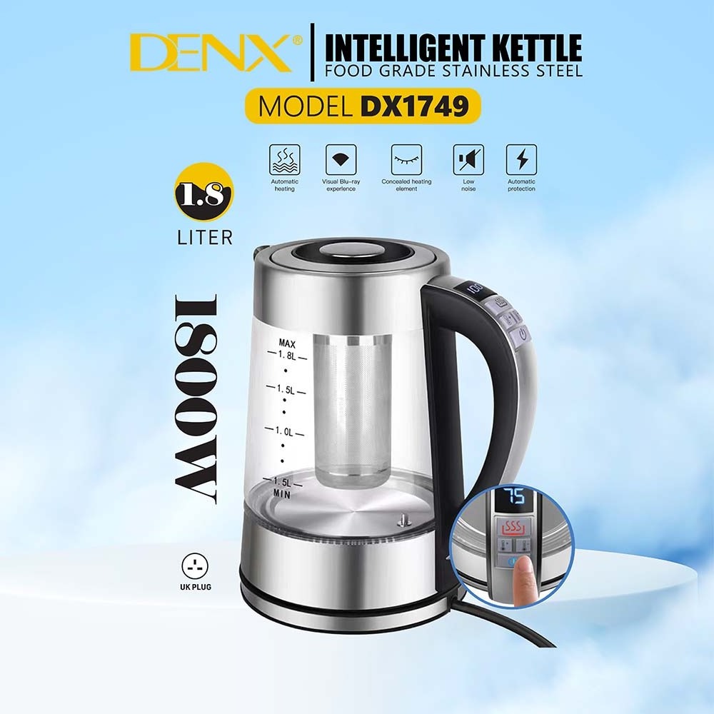 DENX DX1749 Household Fast Boiling Water Smart Electric Kettle Home Use 1800W 1.8L Food Grade Stainless Steel Intelligent Kettle