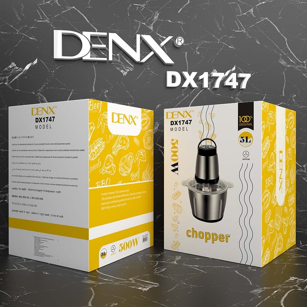 DENX DX1747 Household Home Kitchen Mini Stainless Steel Electric Chopper 5L 500W Multifunctional Meat Grinder