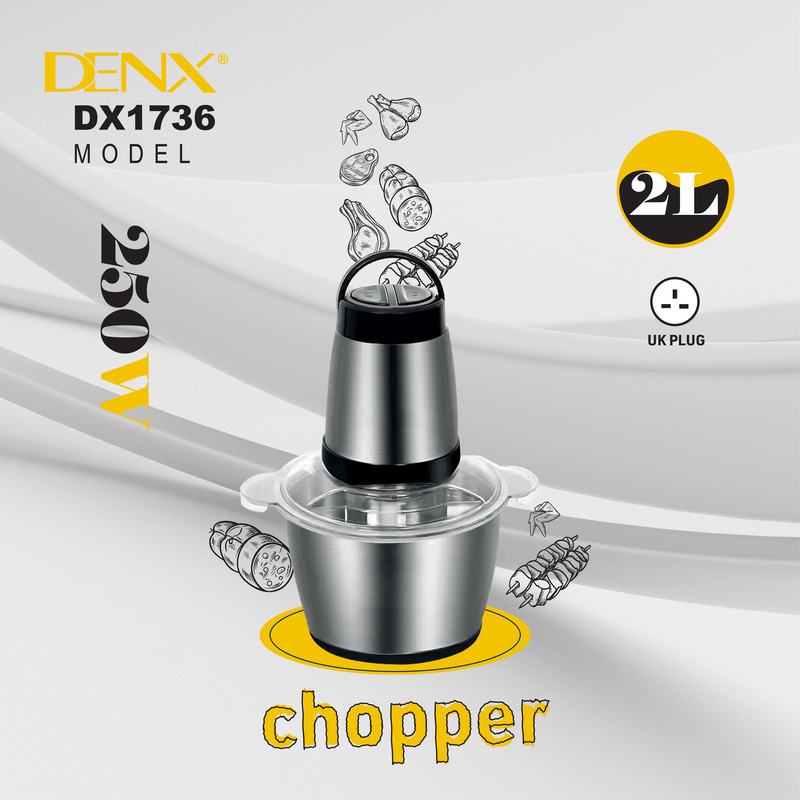 DENX DX1736 Household Home Kitchen Mini Stainless Steel Electric Chopper 2L 300W Multifunctional Meat Grinder