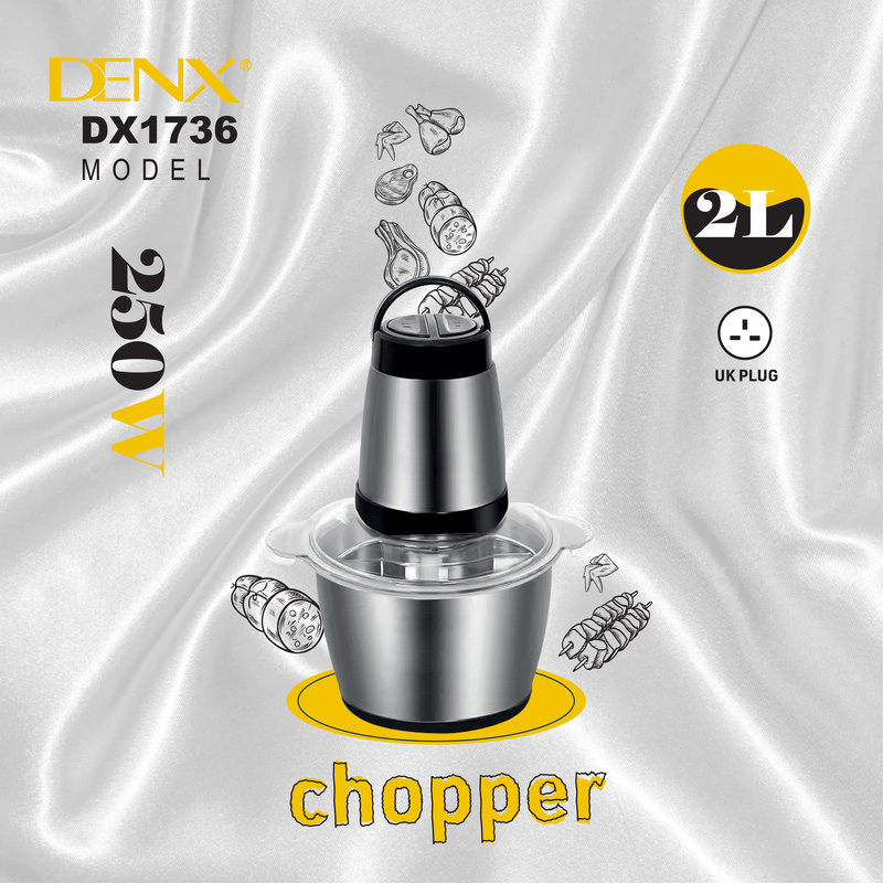 DENX DX1736 Household Home Kitchen Mini Stainless Steel Electric Chopper 2L 300W Multifunctional Meat Grinder