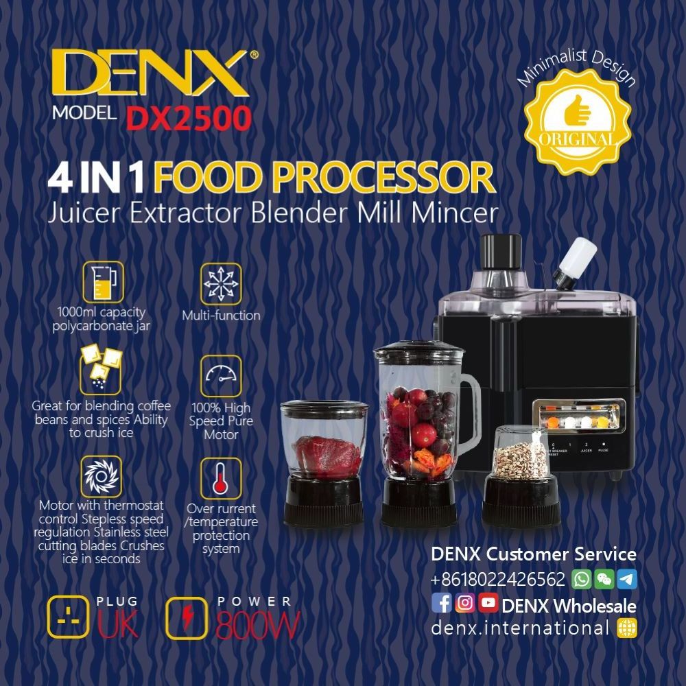 DENX DX2500 Multifunctional Kitchen Electric Juicer Extractor Blender Mill Mincer Machine Chopper 1L 800W 4 in 1 food processor