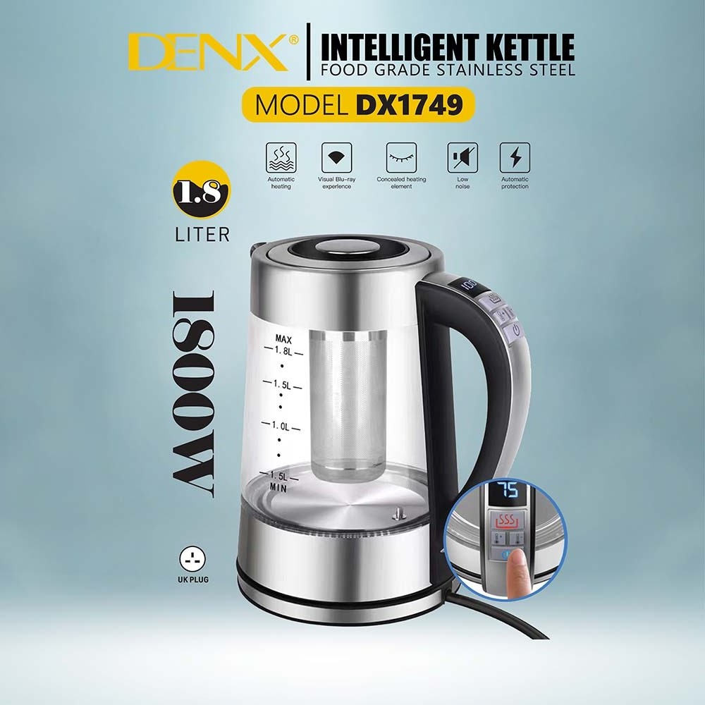 DENX DX1749 Household Fast Boiling Water Smart Electric Kettle Home Use 1800W 1.8L Food Grade Stainless Steel Intelligent Kettle