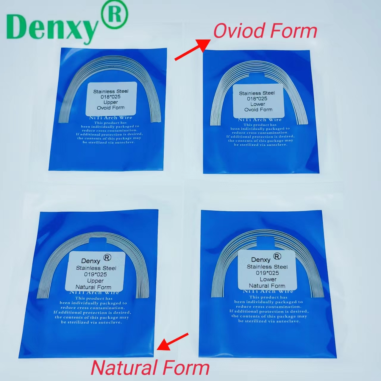 Denxy Dental  A+ Quality Stainless Steel Archwires Rectangular wire Orthodontic wire Ovoid Archwires for Ortho Braces 10pcs/pack