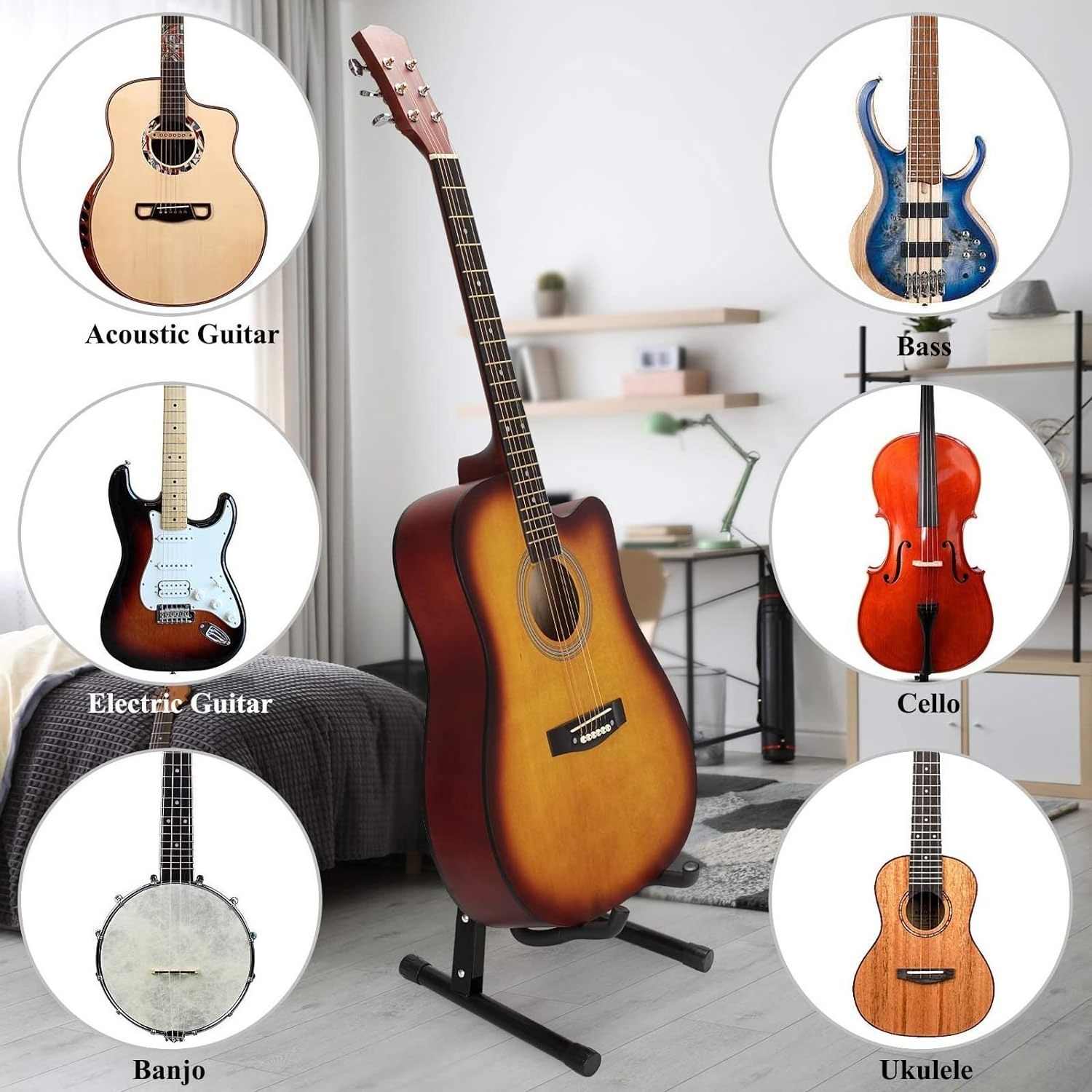 Guitar Stand Folding With Padded Foam A Frame Stand Fit Acoustic Bass Electric Guitar Banjo Ukulele