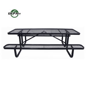 Outside Garden Thermoplastic Coated Park Expanded Metal Picnic Tables with Chairs