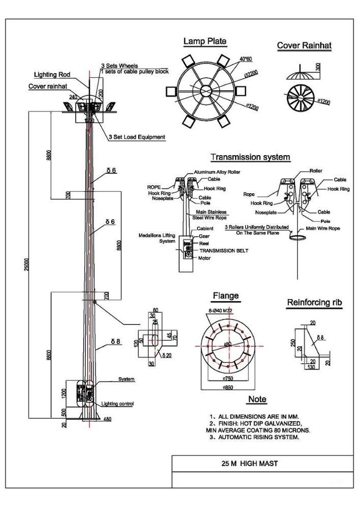 20m Polygon Flood Light Pole -hot dip galvanized lamp post, high mast lamp column