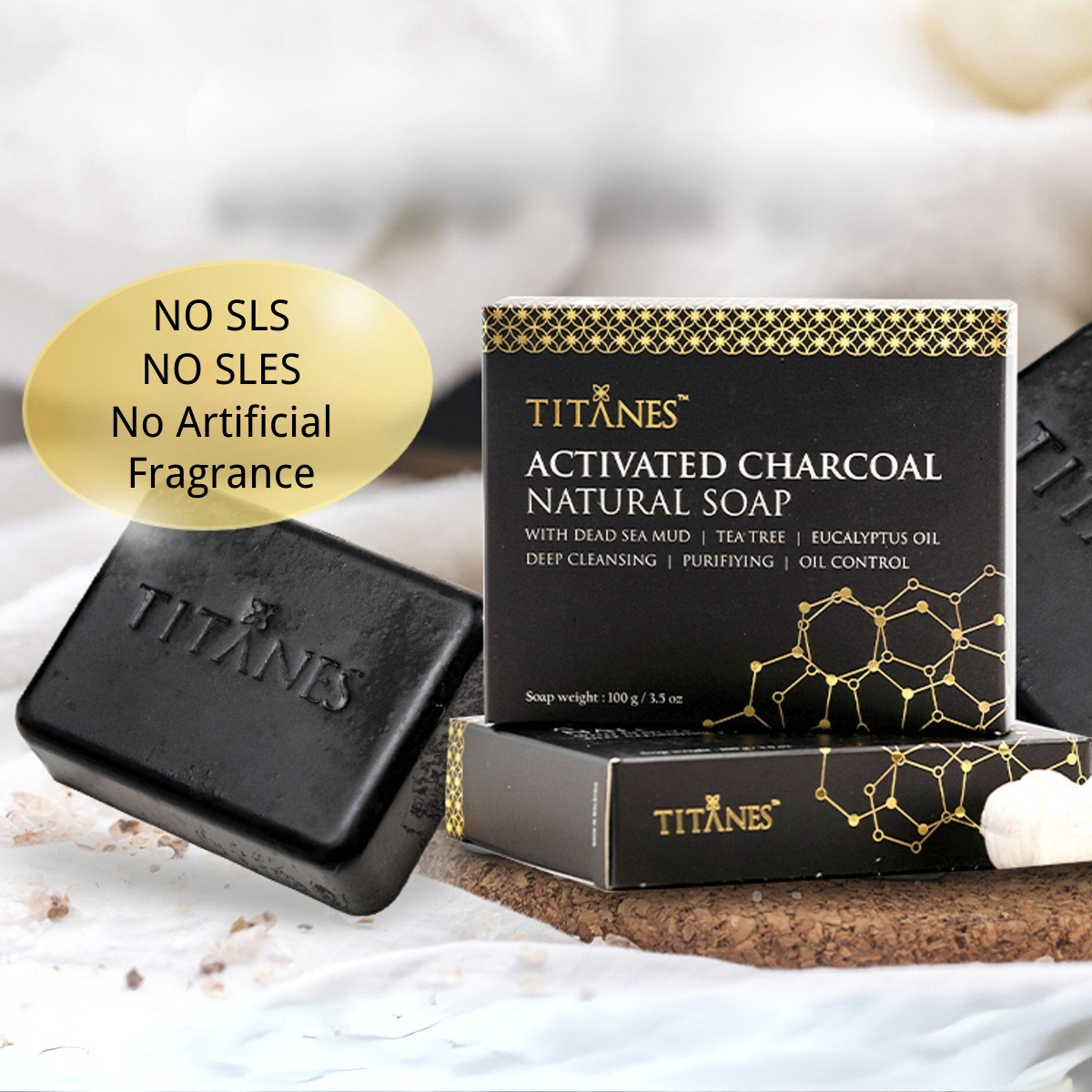 Titanes Activated Charcoal Natural Soap Face Soap Body Soap for Oily Acne-prone and Sensitive Skin Cleansing