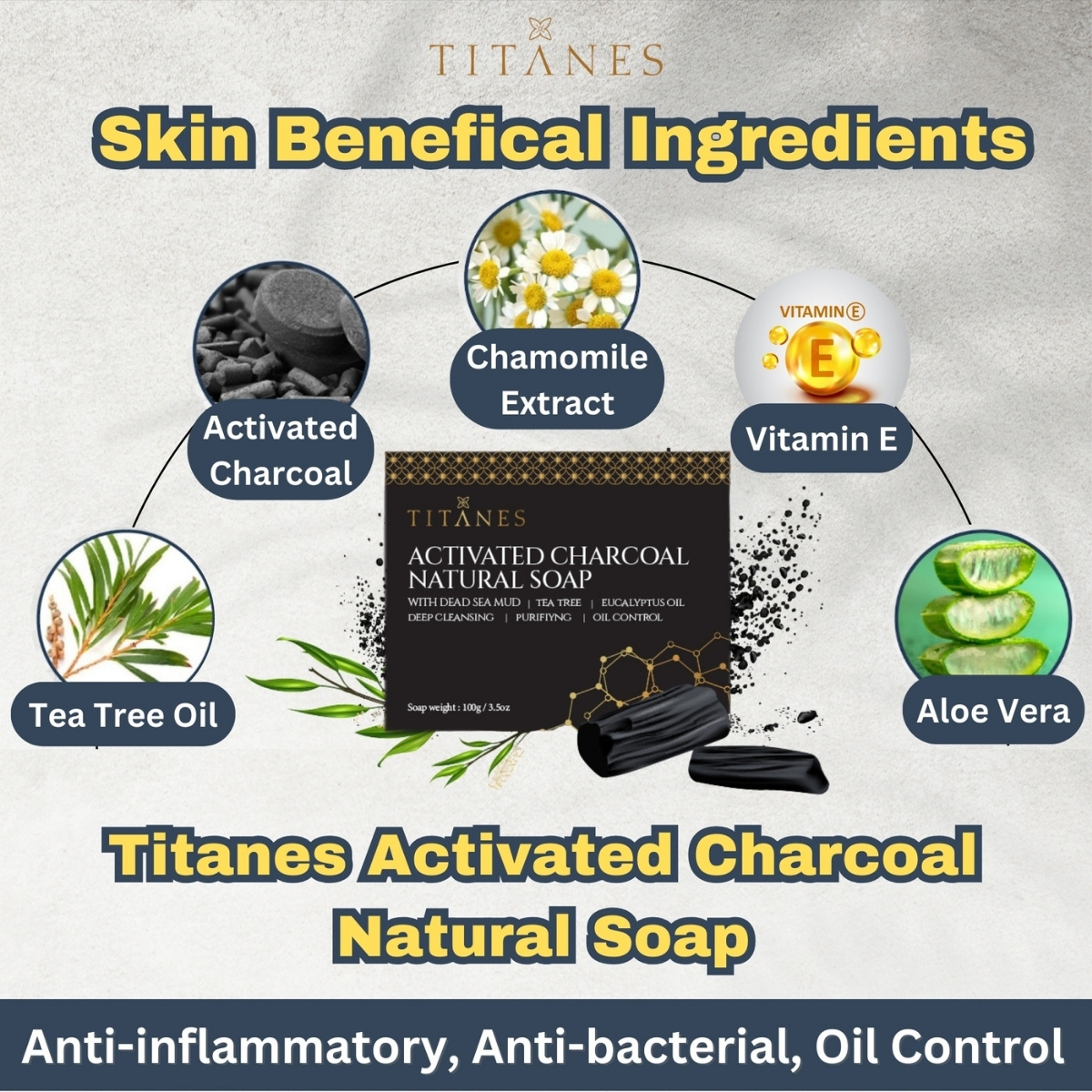 Titanes Activated Charcoal Natural Soap Face Soap Body Soap for Oily Acne-prone and Sensitive Skin Cleansing