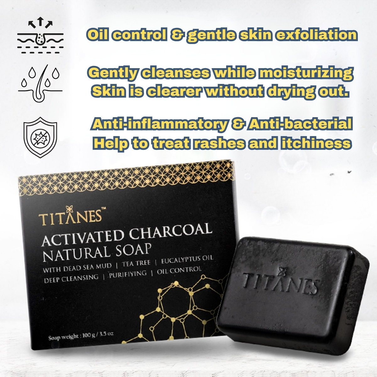 Titanes Activated Charcoal Natural Soap Face Soap Body Soap for Oily Acne-prone and Sensitive Skin Cleansing