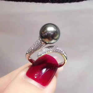 S925 silver pearl fashion two color ring natural Tahiti Pearl Ring