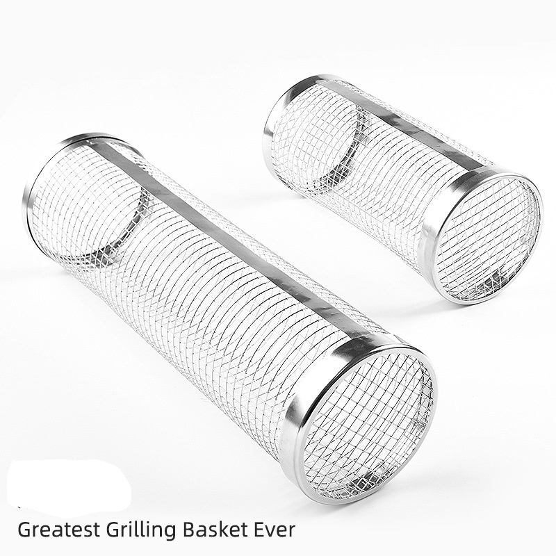 Rolling Grilling Basket Net Stainless Steel Portable Outdoor Camping Barbecue Rack Bbq Grill Basket for Roasting Meat 2023