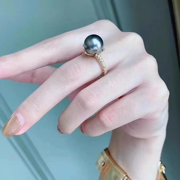 S925 silver pearl fashion two color ring natural Tahiti Pearl Ring