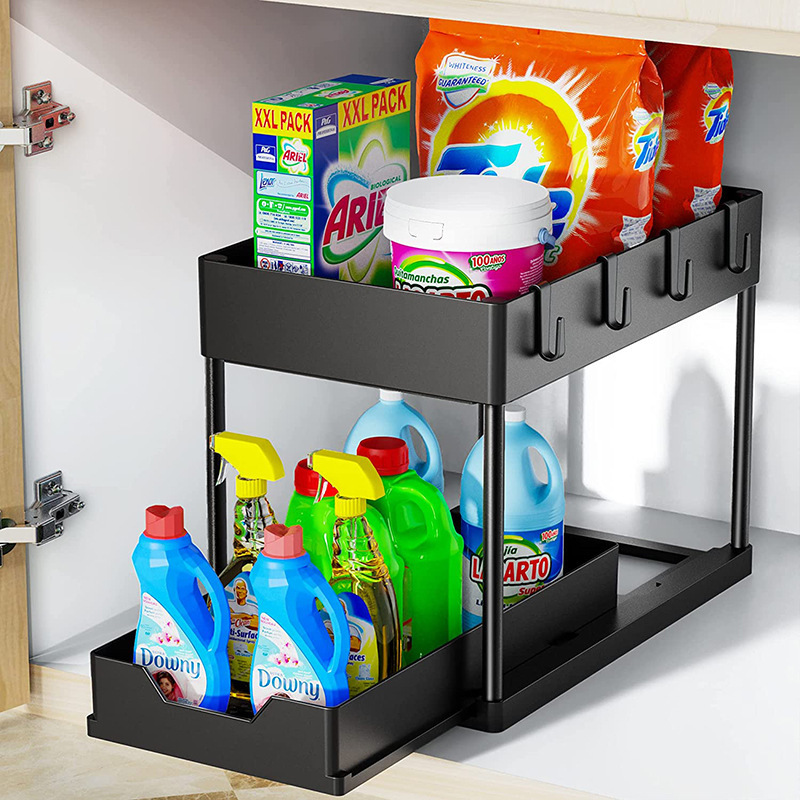 Under sink organizer kitchen Pull Out Bathroom Cabinet Storage Rack Home Organization with Sliding Drawer 2023