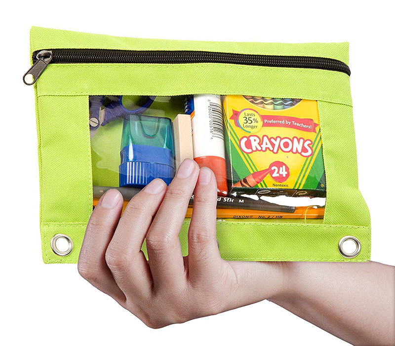 600D Polyester 3-Ring Binder Zippered Pencil Pouch with Clear Window Colorful Pencil Case