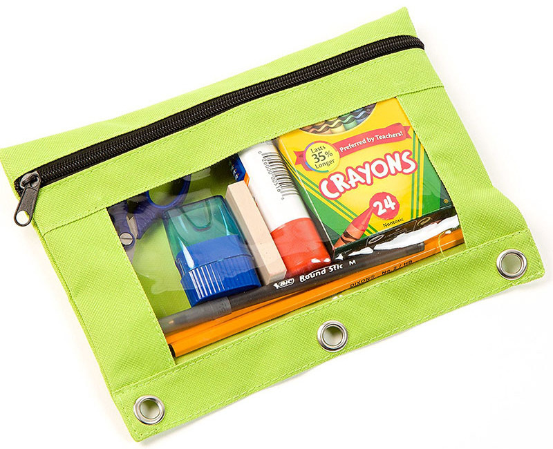 600D Polyester 3-Ring Binder Zippered Pencil Pouch with Clear Window Colorful Pencil Case