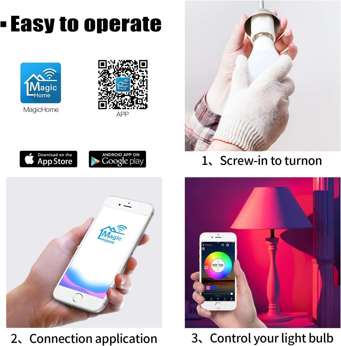 wifi light bulbs, Smart Bulbs that Work with Alexa & Google Assistant,WiFi Bluetooth Color Changing Light Bulbs