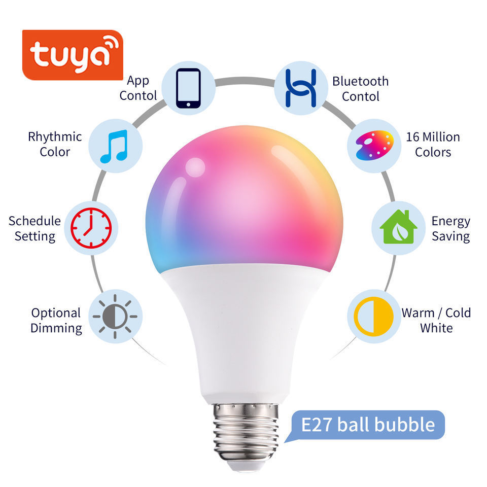 Tuya Home 100-265v Rgbcw 9w E27  A60 Led Smart Bluetooth Art Bulb,Bluetooth control Light Bulbs