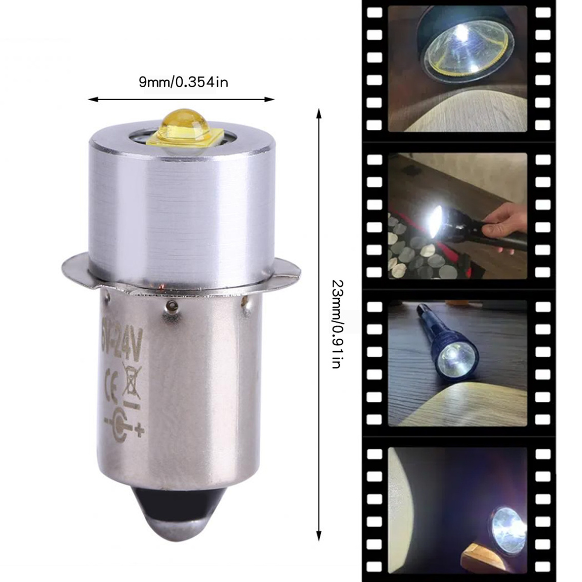 New design ultra bright 5w 3w 1W 0.5W 3V 4.5-10V 5-24V LED flashlight replacement bulb P13.5s E10 led flashlight bulb