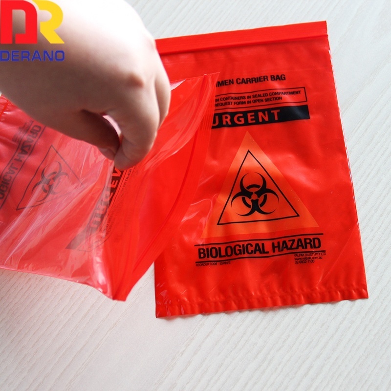 Self Adhesive 95Kpa Plastic Hospital Transportation Transport Lab Chemotherapy Packaging Biohazard Specimen Bags