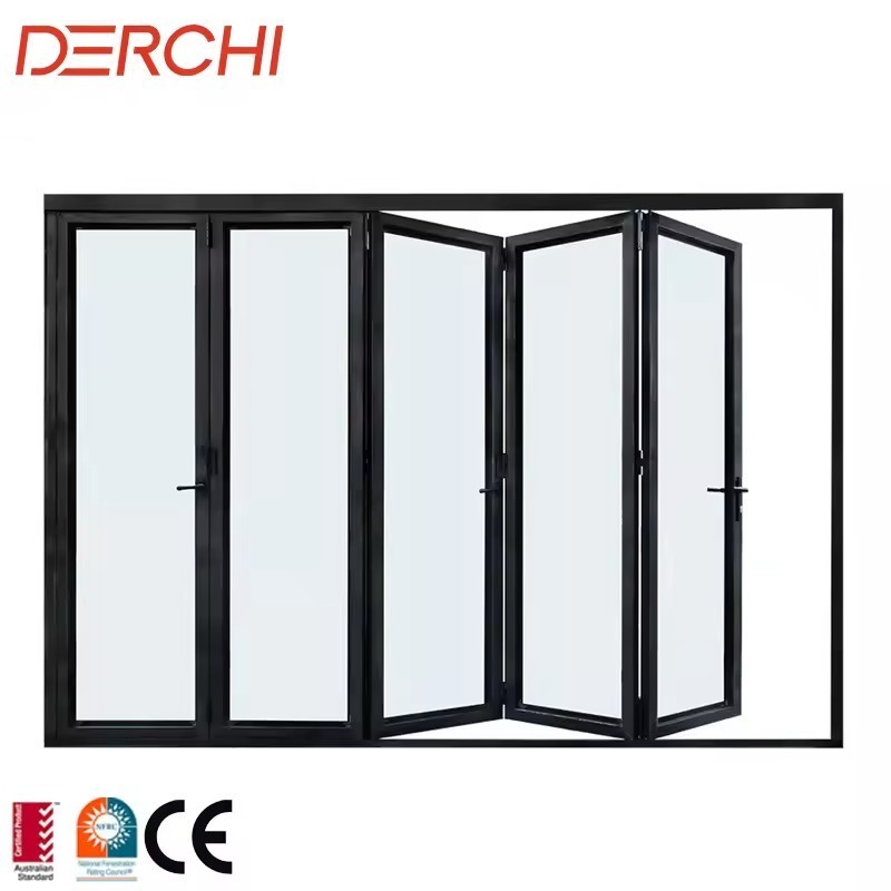 NFRC USA Residential Project Accordion Frameless Glass Security Aluminium Folding Door Front Exterior Bifold Doors For Patio