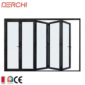 NFRC USA Residential Project Accordion Frameless Glass Security Aluminium Folding Door Front Exterior Bifold Doors For Patio