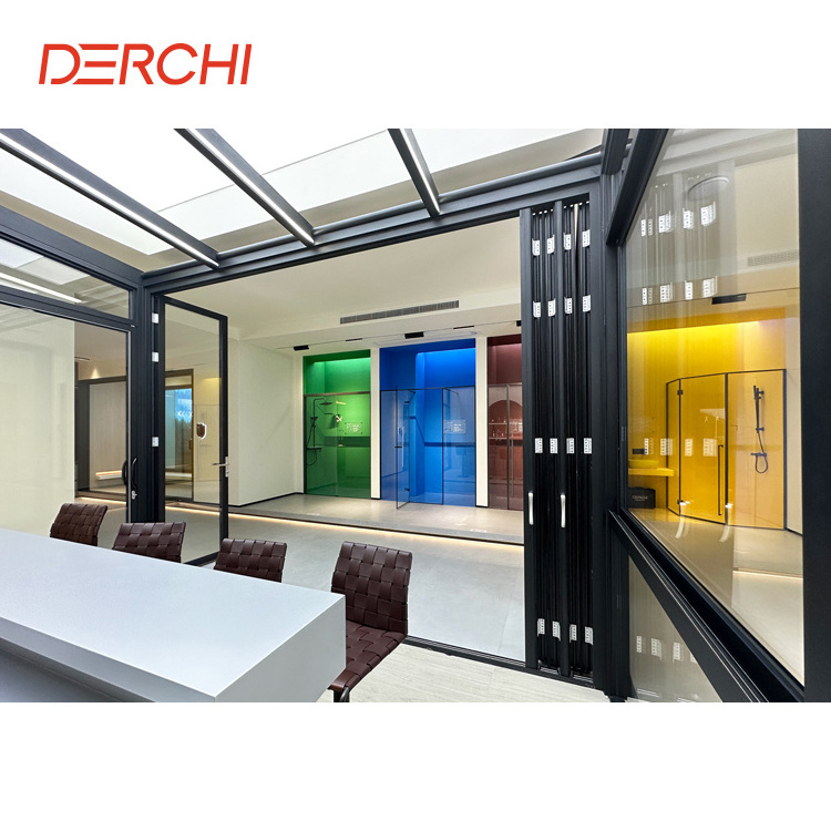 DERCHI NFRC folding door prices glass soundproof according door interior glass folding partition glass bifold doors