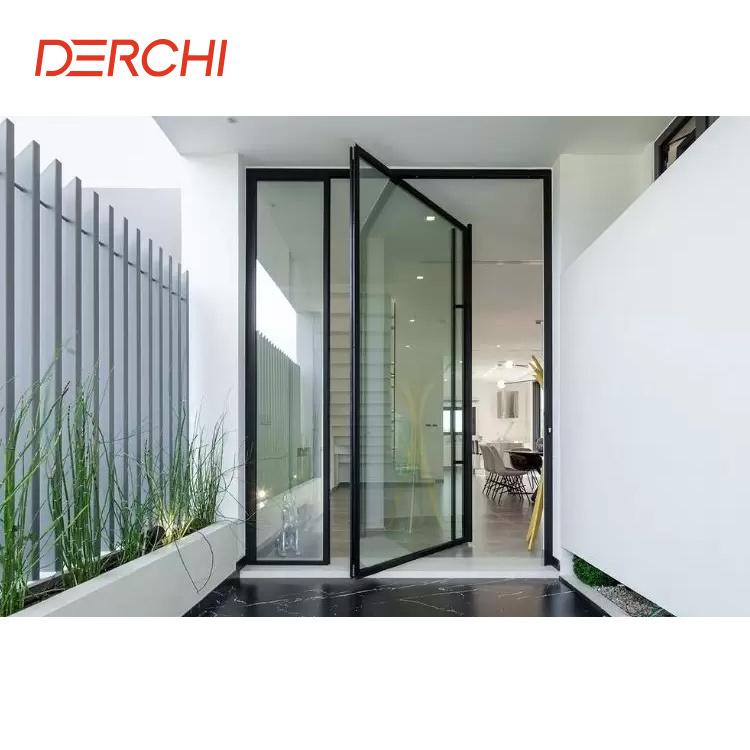 NFRC American House Big Glass Panel Double Tempered Glazed Aluminium Modern Entry Front Pivot Doors