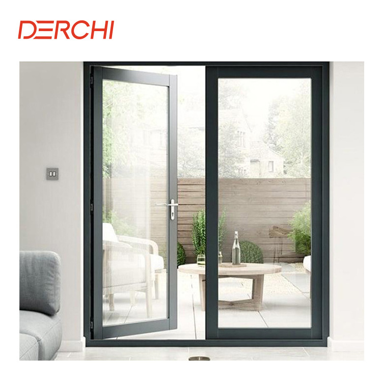 Hurricane impact Energy Saving Aluminum Exterior French Glass Doors Modern Entry Front Casement Swing Doors