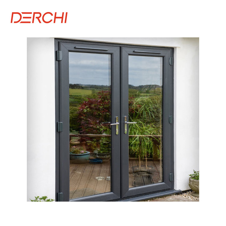 Hurricane impact Energy Saving Aluminum Exterior French Glass Doors Modern Entry Front Casement Swing Doors