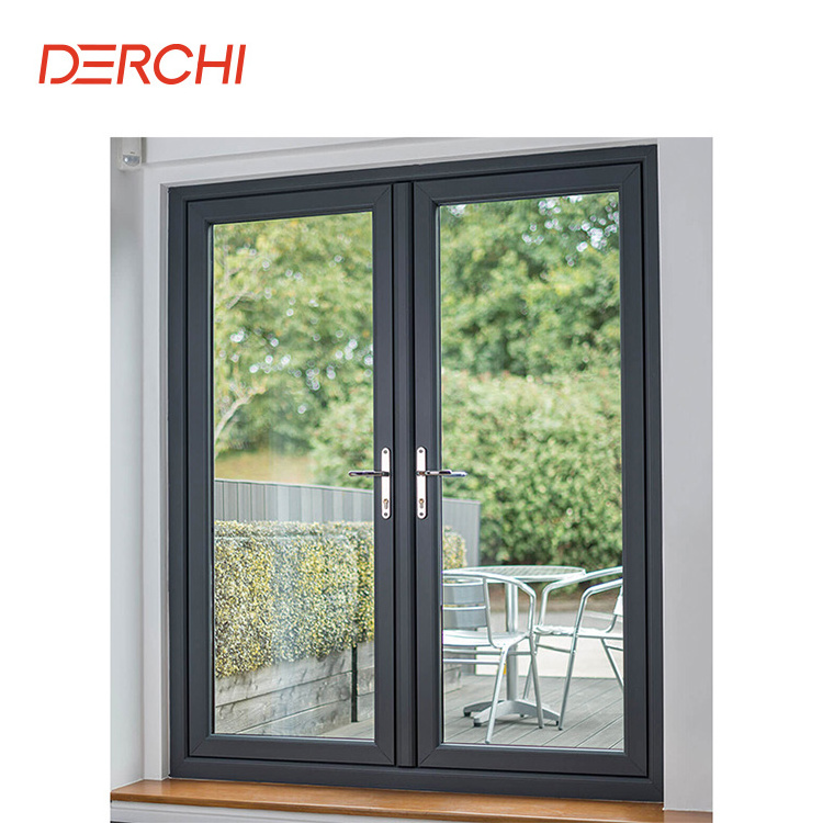 Hurricane impact Energy Saving Aluminum Exterior French Glass Doors Modern Entry Front Casement Swing Doors