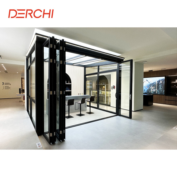 DERCHI NFRC folding door prices glass soundproof according door interior glass folding partition glass bifold doors