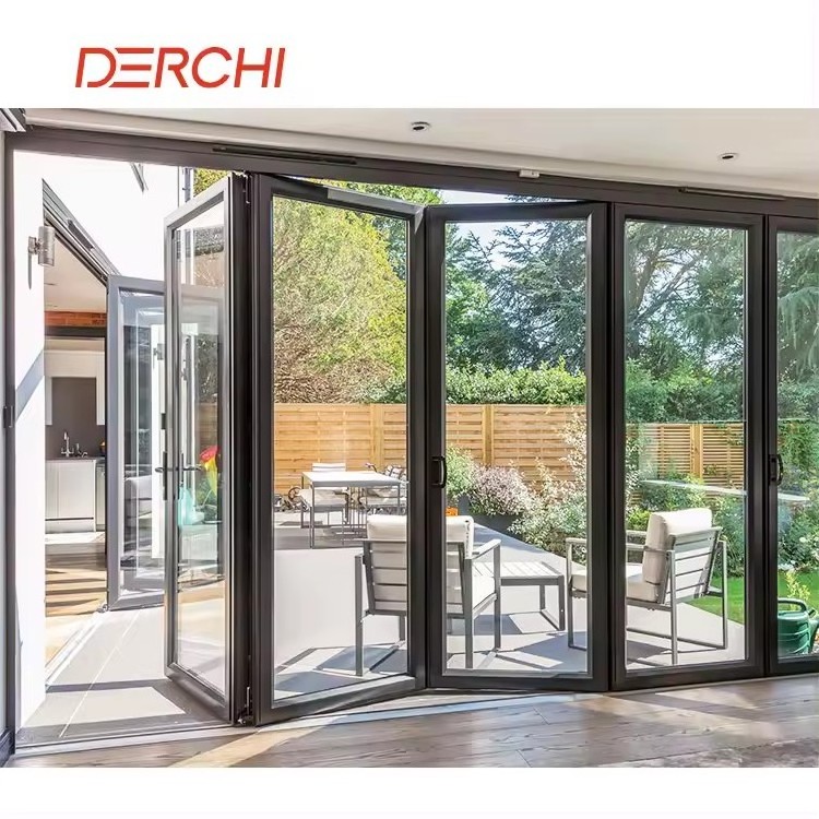 NFRC USA Residential Project Accordion Frameless Glass Security Aluminium Folding Door Front Exterior Bifold Doors For Patio