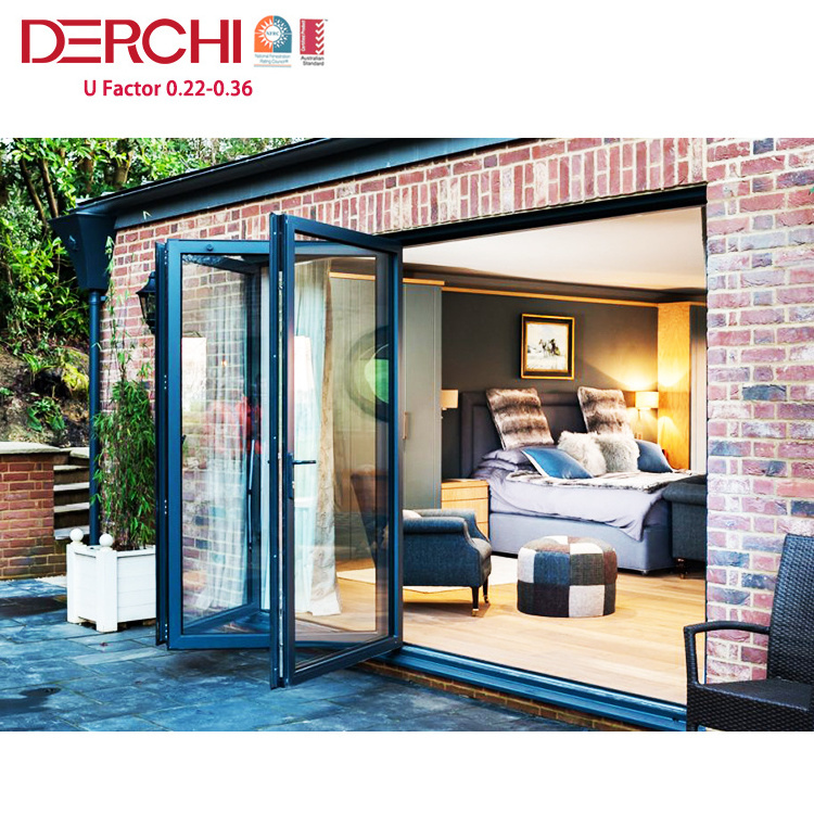 DERCHI NFRC folding door prices glass soundproof according door interior glass folding partition glass bifold doors