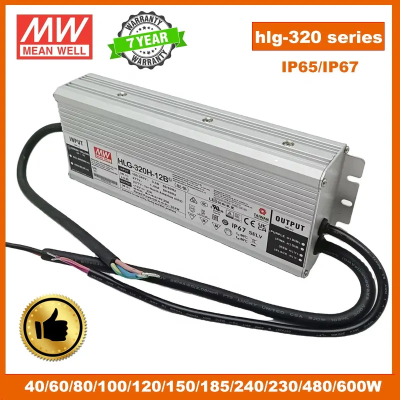 8W to 600W 12V 24V 36V 48V 54V Meanwell Led Driver Dimmable Waterproof IP65/IP67 Switching Power Supply Mean Well Driver