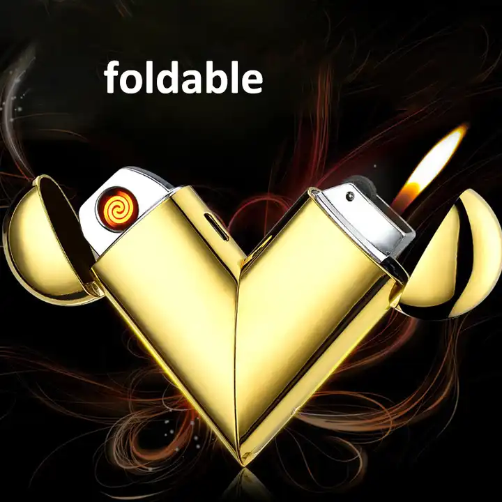 Heart shape lighter inflatable charging gas electric dual use lighter usb custom creative folding heart lighter