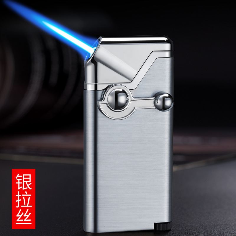 Black/Silver/Gold Creative Inflatable Point Pipe Oblique Fire Rocker Arm Blue Flame Straight Blast Windproof Cigarette Lighter