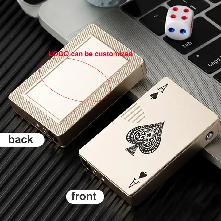 Wholesale metal refillable lighters playing cards jet lighter ace of spades toker poker lighter support custom LOGO