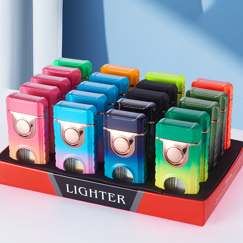 Creative personality double fire conversion lighter Cool Blue light butane lighter gas lighter wholesale