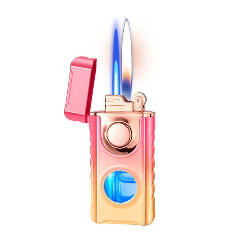 Creative personality double fire conversion lighter Cool Blue light butane lighter gas lighter wholesale