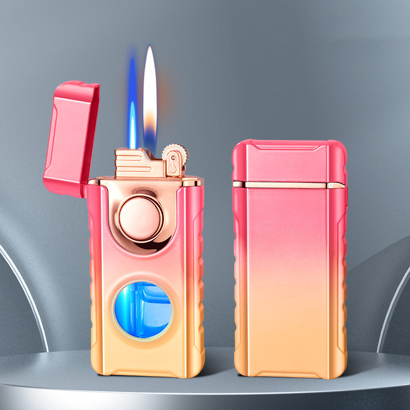 Creative personality double fire conversion lighter Cool Blue light butane lighter gas lighter wholesale