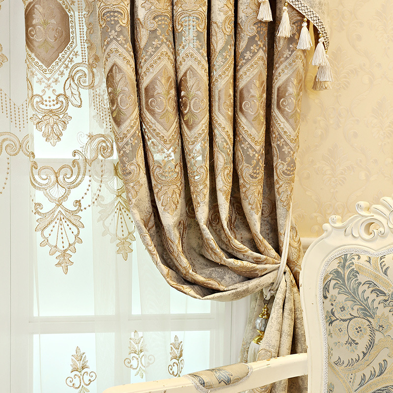 European-style living room curtain finished embroidered blackout fabric bedroom bay window curtain customization