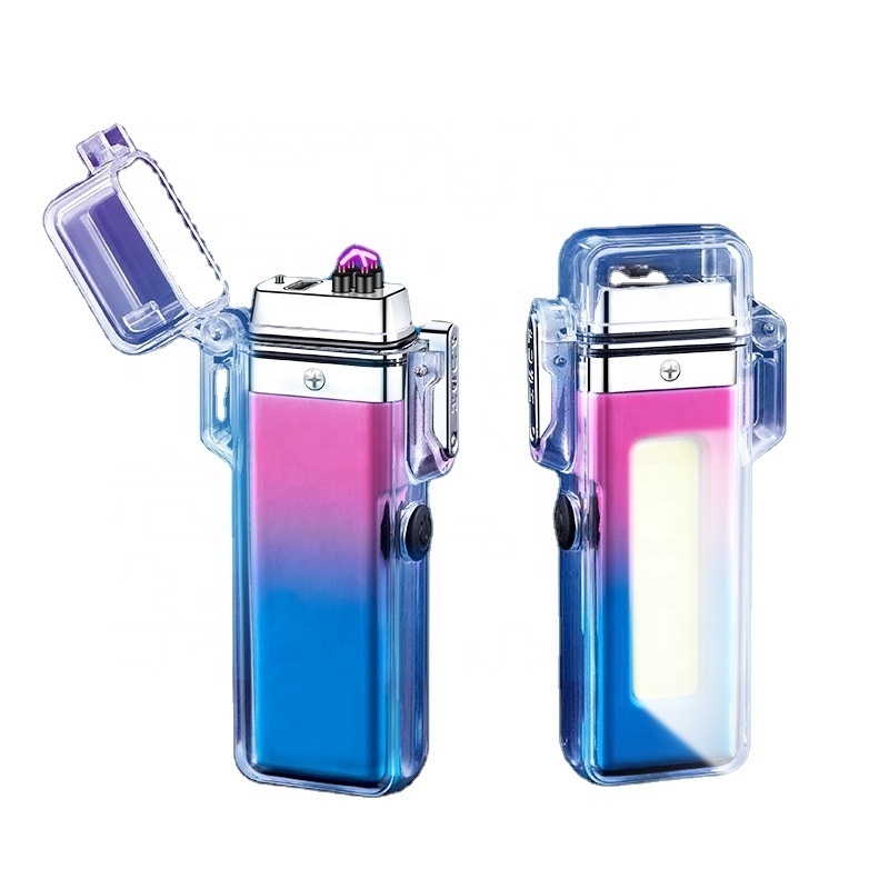 Transparent Shell Waterproof Arc Smoke Lighter Type-c Fast Charge Mini Torch Lighter Pink Lighter With COB Light Strip