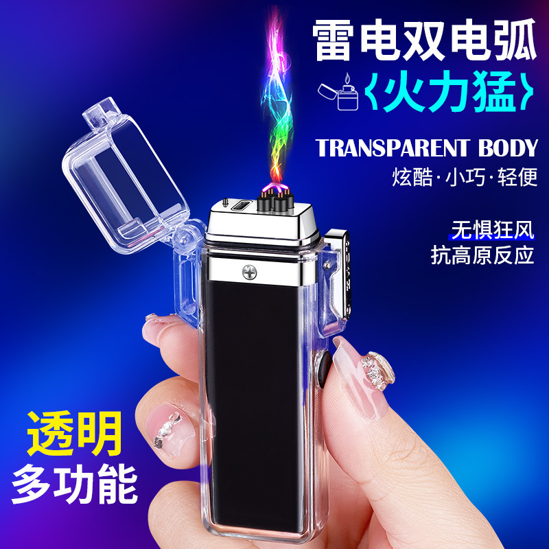 Transparent Shell Waterproof Arc Smoke Lighter Type-c Fast Charge Mini Torch Lighter Pink Lighter With COB Light Strip