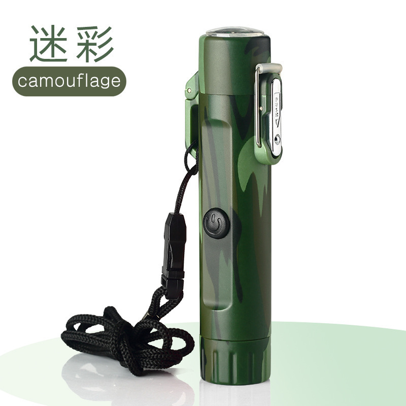 OEM/ODM Portable Waterproof Camo Double Arc Compass Flashlight Travel Outdoor Electronic Lighter Igniter