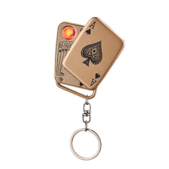 Wholesale Creative Personality Keychain Poker USB Rechargeable Lighter Laser Advertising Torch Lighter